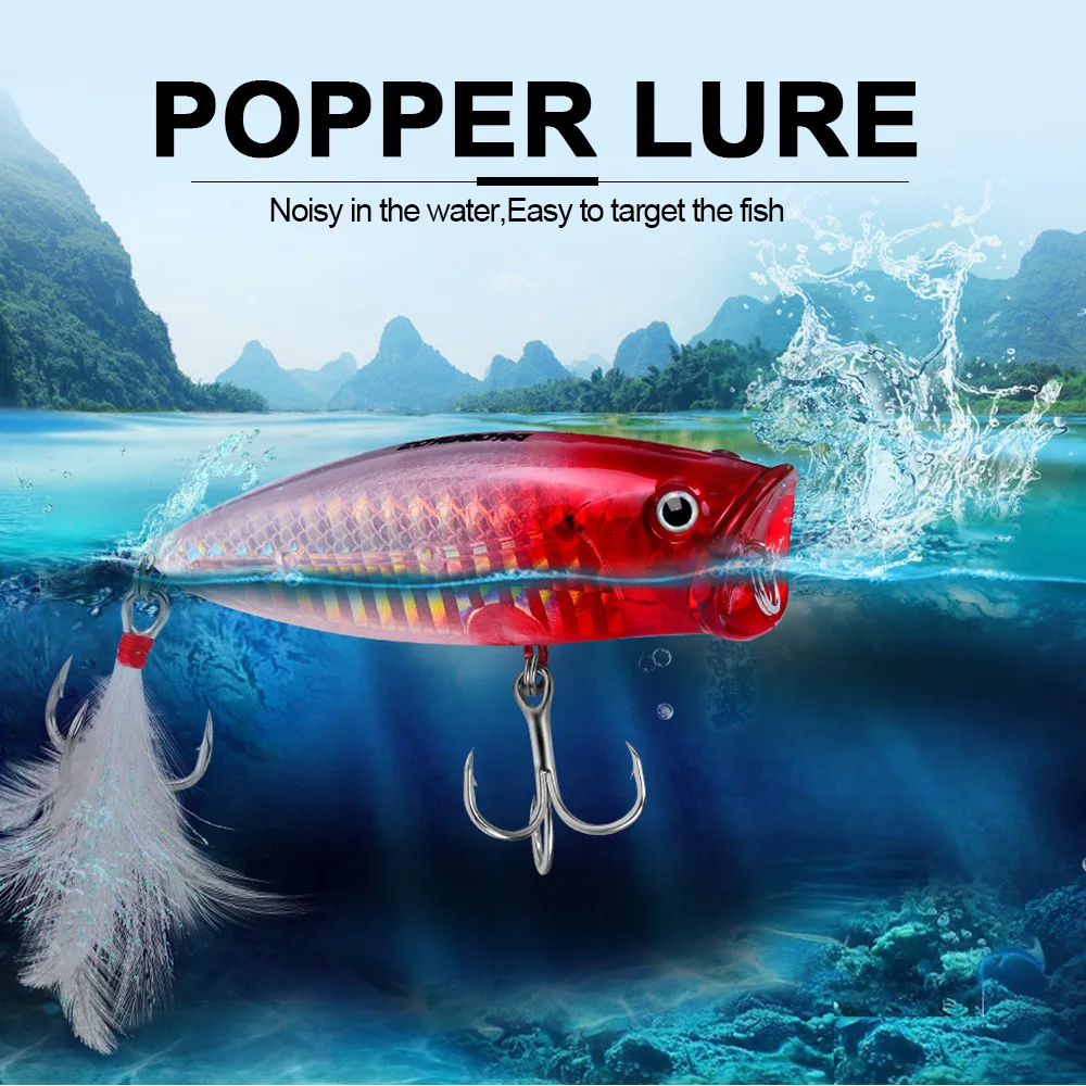 

Sea.YoLo Floating Popper Lure Fishing Lure Bait 3D Bionic Eye Fish Body with Feathered Hook Hard Bait for Bass fishing Accessory