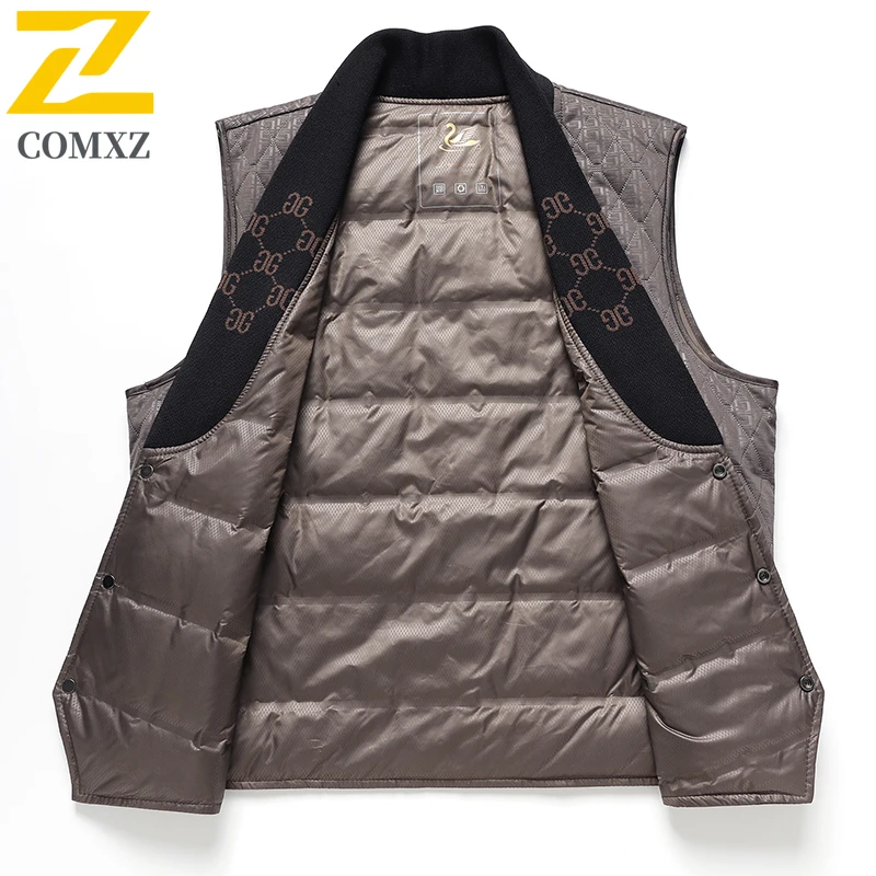 COMXZ Men Down Jacket Classic Suit Collar Outdoor Work Windproof Puffer Coat Casual Business Lightweight Winter Long Wool Coats