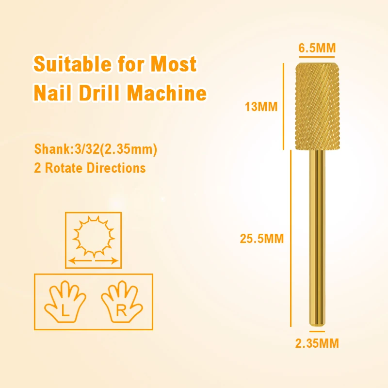 Brocas de broca de unha de carboneto de ouro fresa grande barril pro invertido durável granding ferramentas de polimento acessórios 4xc