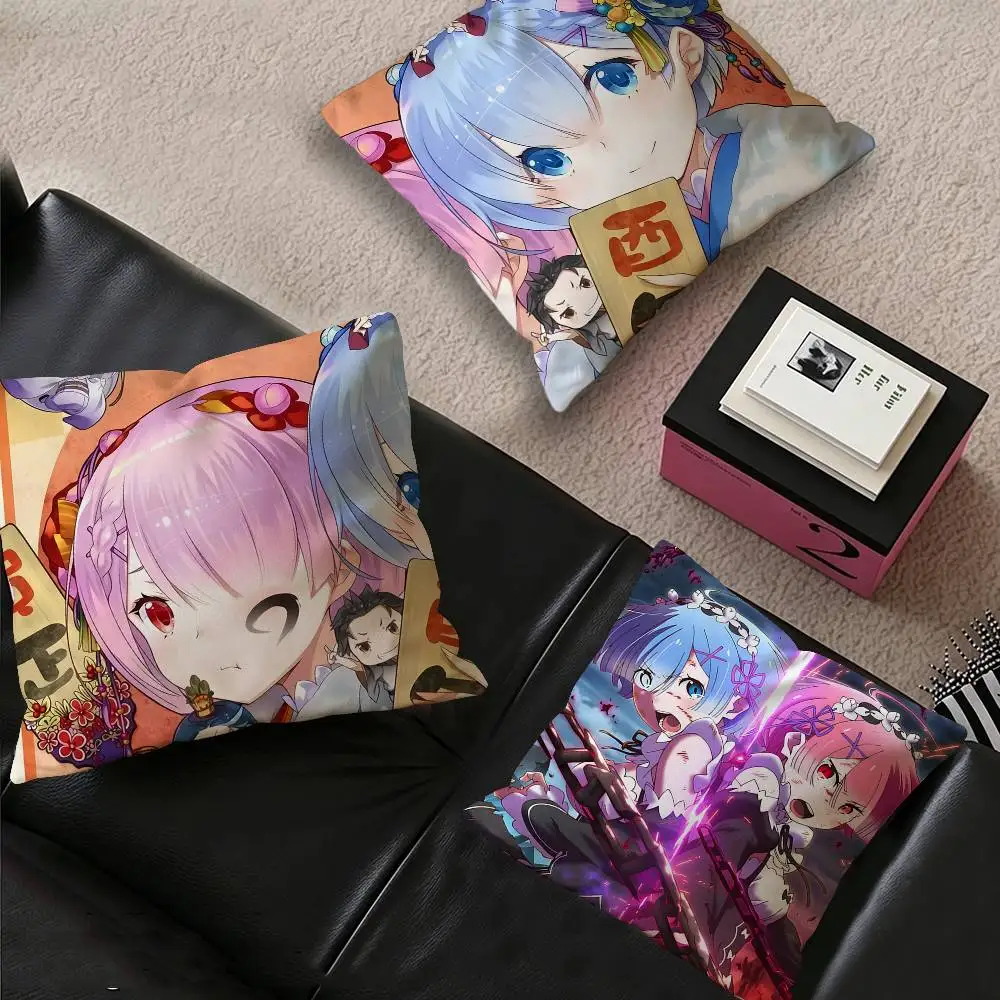 Classic vintage R-Re Zero Anime Pillow Cover for Bedroom Room and Living Room Sofa Decorative Cushion Cover