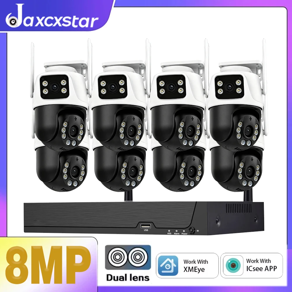 

Система видеонаблюдения 8 МП, IP-камера, Wi-Fi PTZ-камера, уличная камера видеонаблюдения, цветное ночное видение, записываемая беспроводная система, комплект NVR