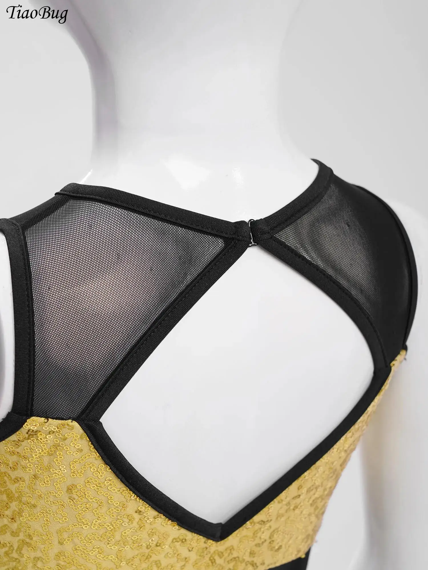 

Kids Girls Jazz Dance Outfit Sleeveless Sheer Mesh Shiny Sequin Tank Crop Top+Tiered Skirt Cheerleading Uniform Ballet Dancewear