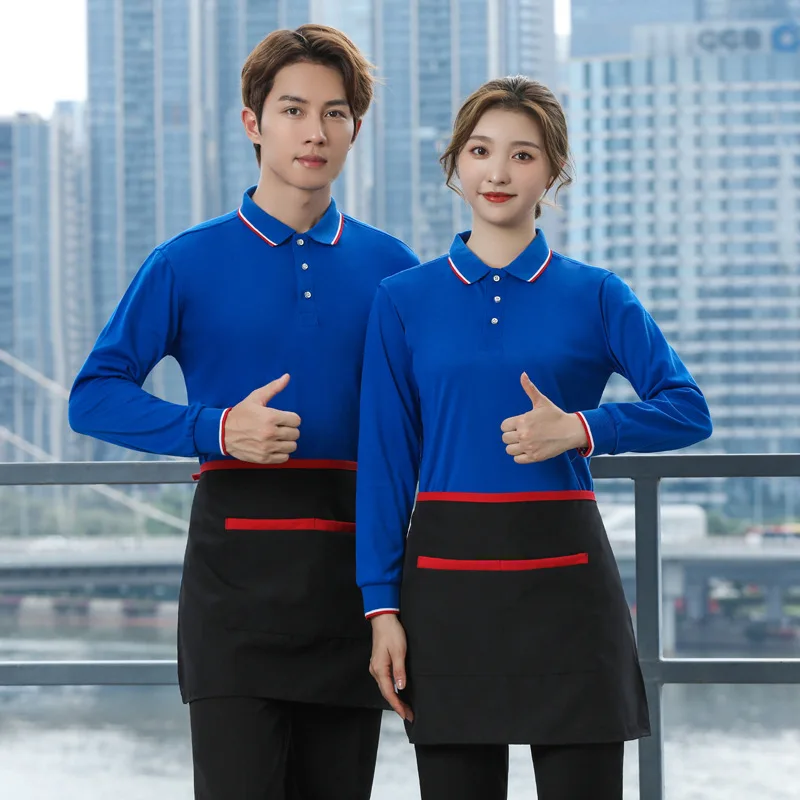 

Dining Waiter Workwear T-shirt Long Sleeve Autumn Hot Pot Fast Food Barbecue Restaurant Supermarket Printi