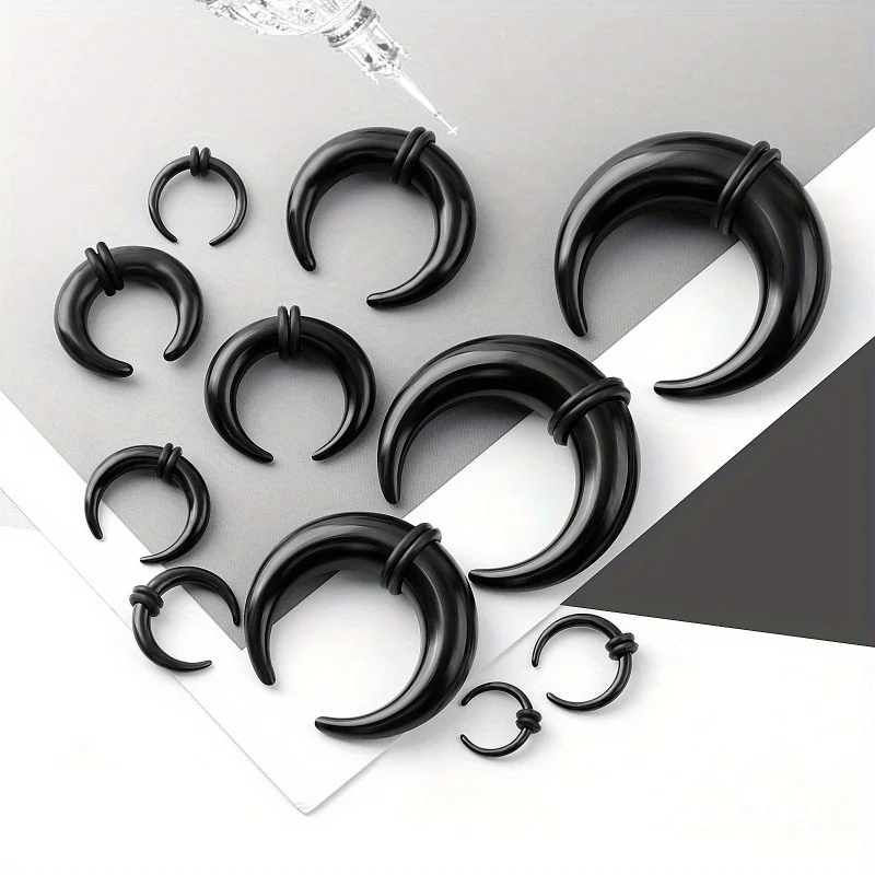 9pcs Purple Black White Acrylic U-shaped Tip Cone Ear Gauge Horn Ear Expander Nose Ring Hip Hop Party Jewelry For Men