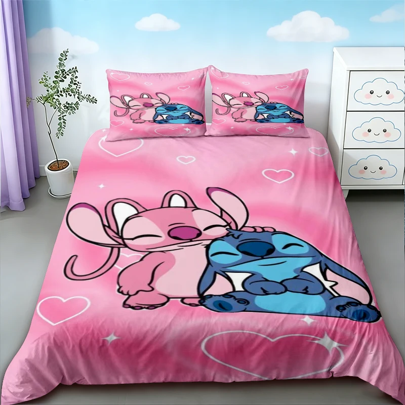 

Stitch & Angel Girl Duvet Cover Cartoon Quilt Cover Soft and Comfortable Bedding Set for Children Bedroom Dormitory Home