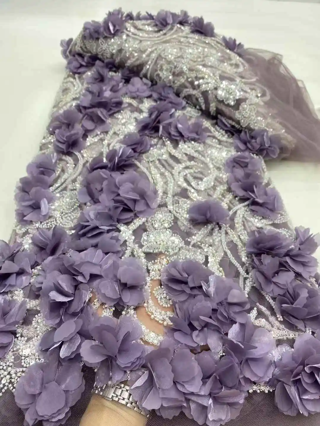 Lo último en tela africana de encaje de flores 3D 2025, Material de encaje de alta calidad, telas de encaje nigeriano francés para mujer, fiesta y boda