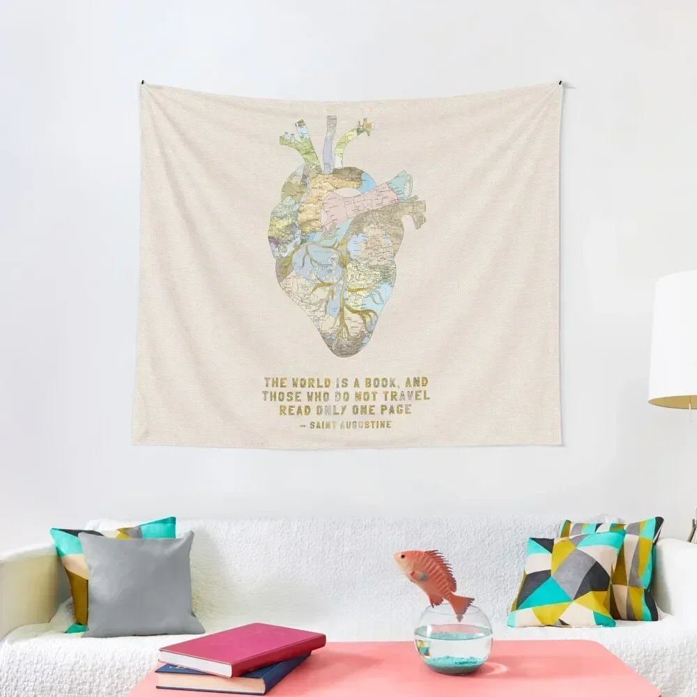 

A Traveler's Heart + Quote Tapestry Decor For Bedroom Bed Room Decoration Wall Art Tapestry