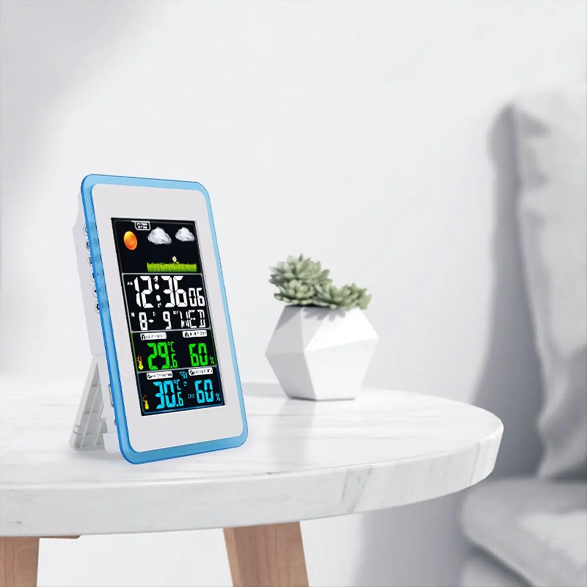 HowAA87 Wireless Transmission Color Screen Weather Forecast Clock Temperature and Humidity Meteorological Monitoring Alarm Clock