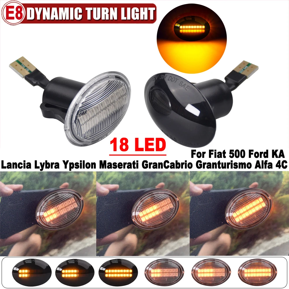 2pcs Dynamic Amber LED Flashing Turn Signal Light For FIAT 500 500C 500L Side Marker Fender Light Lamp For Abarth 500 595 695