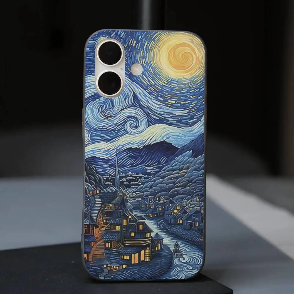 Van Gogh ciel étoilé coque de téléphone pour IPhone 17 16 15 14 Plus 13 12 11 Pro Max Pro vague couverture ondulée