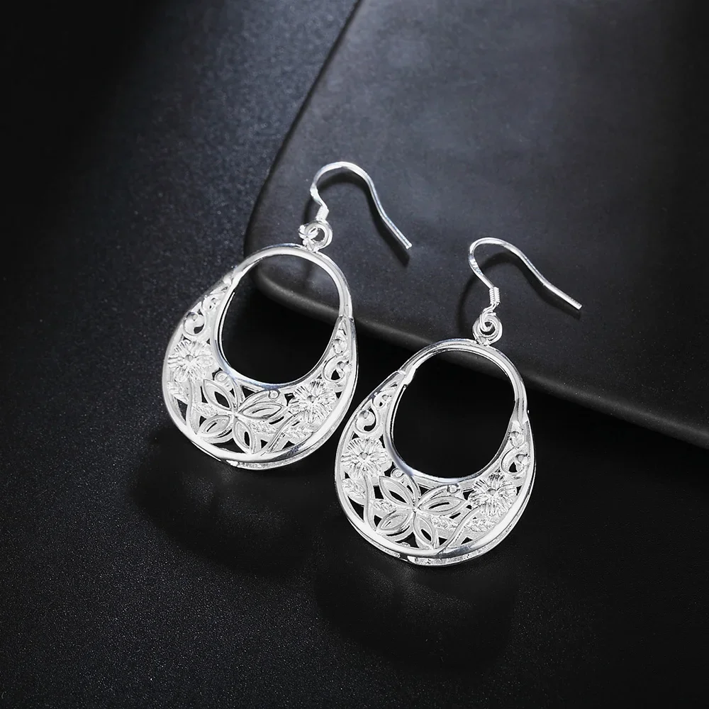 Hot New 925 Sterling Silver Carved Butterfly Flower Earrings For Women Fashion Jewelry Christmas Gifts Wedding Fancy Earrings