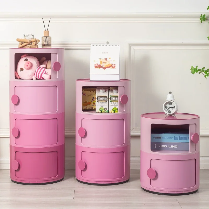 

Bedroom Round Nightstands Kawaii Pink Plastic Pretty Bedside Table Aesthetic Small Space Table De Chevet Living Room Decorate