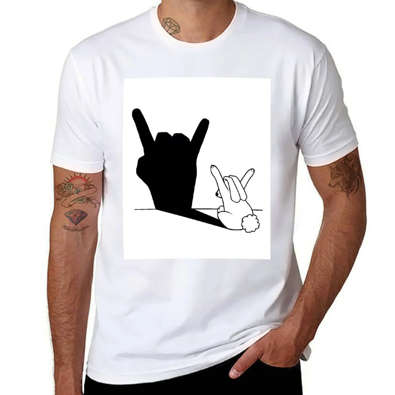 

Rabbit Rock and Roll Hand Shadow T-Shirt t shirts for man cotton anime t shirts oversize T-Shirt