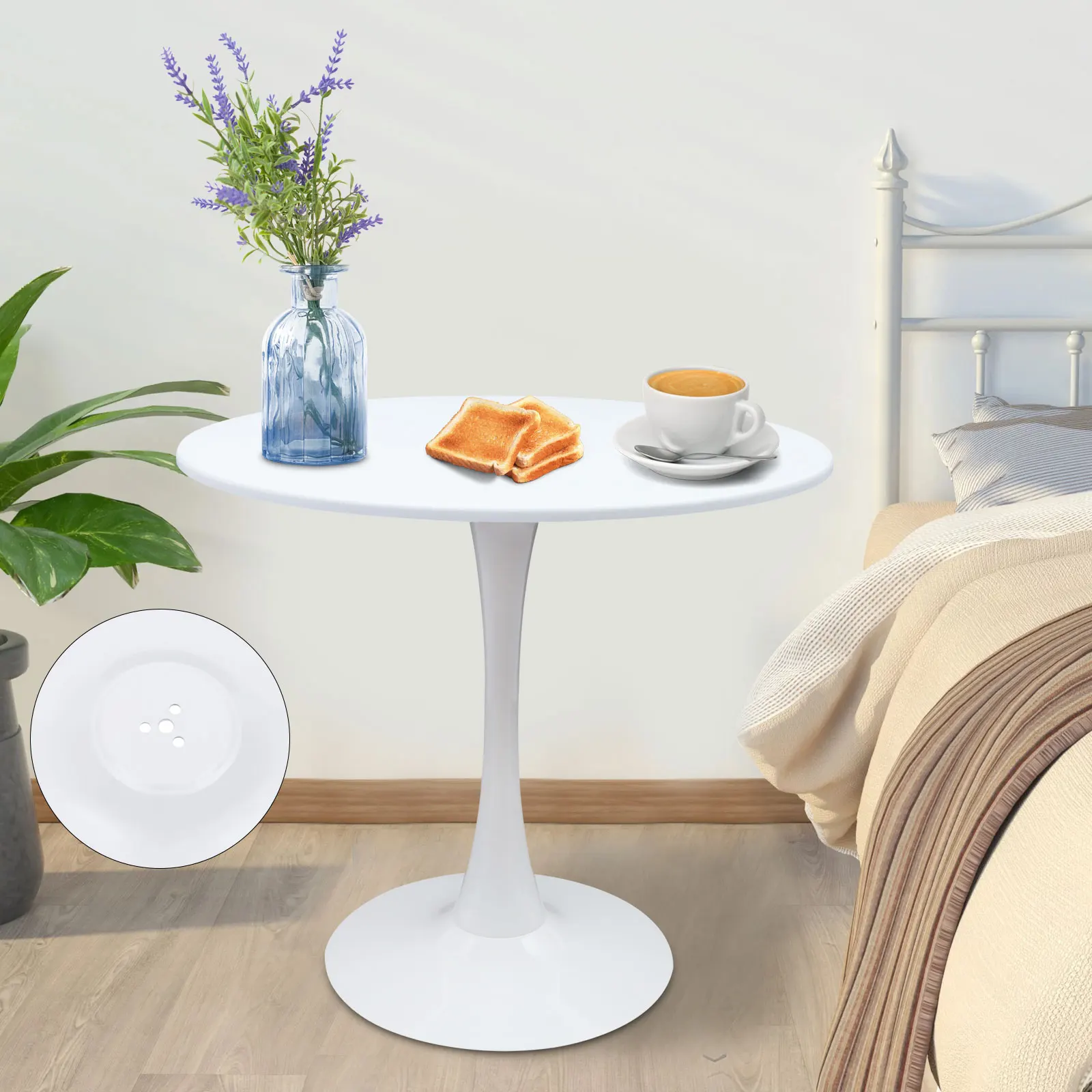 31.5" Free Standing Round Dining Table w/ Pedestal Base Home White Coffee Table Small Table Simple Leisure Table for Kitchen