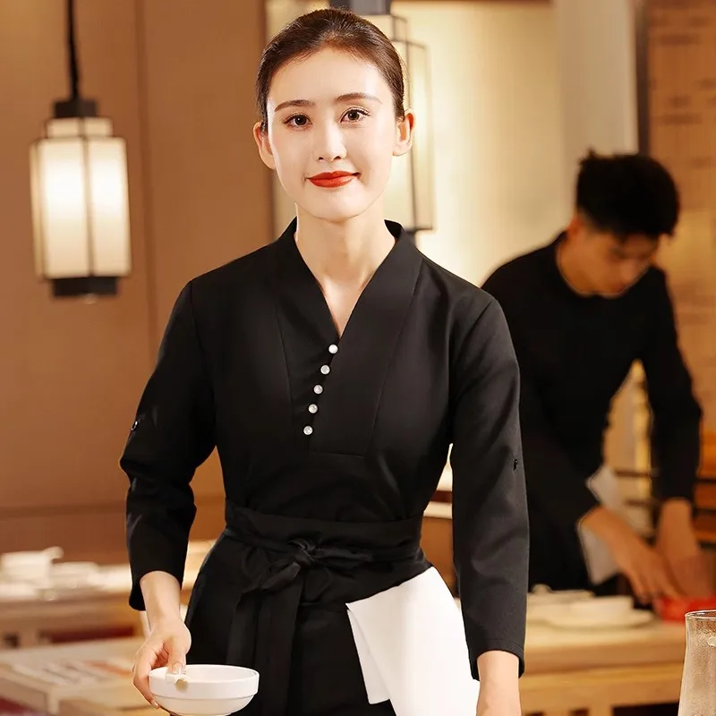 Chinese Restaurant Waiter Work Clothes Long-sleeved Catering Hotpot Staffs Working Uniform Hotel Waitress Workwear Wholesales