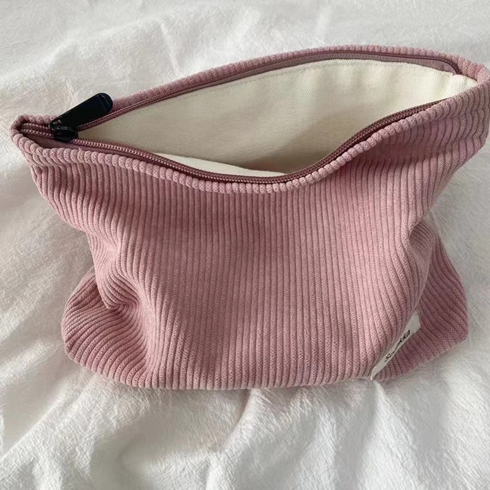 Borsa cosmetica da viaggio in velluto a coste borse portatili? Pochette portaoggetti per trucco da donna con cerniera di grande capacità