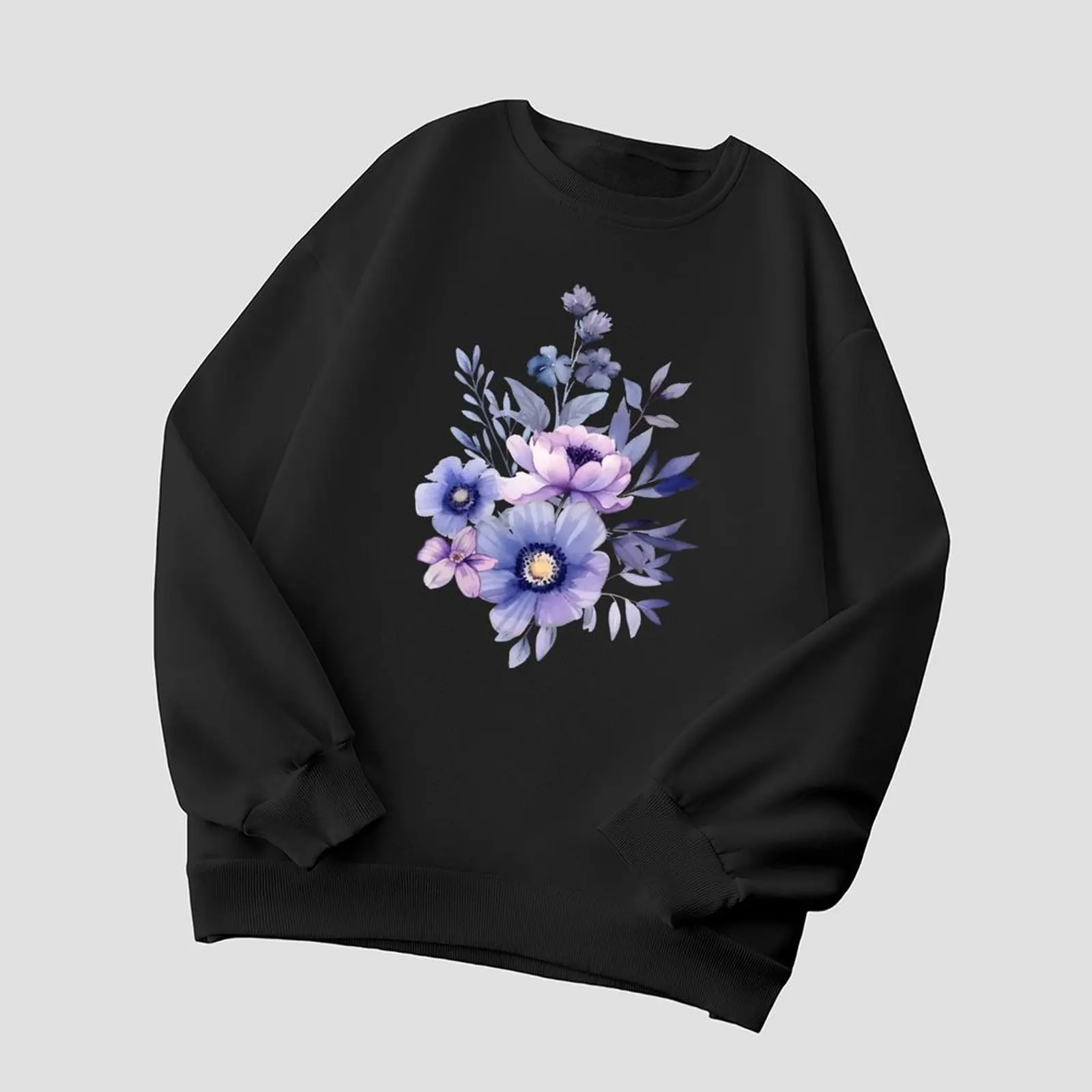 بلوزات نسائية برقبة دائرية ونمط مطبوع بلوفرات رياضية كاجوال فضفاضة مريحة مخملية بأكمام طويلة سترة شتوية للنساء