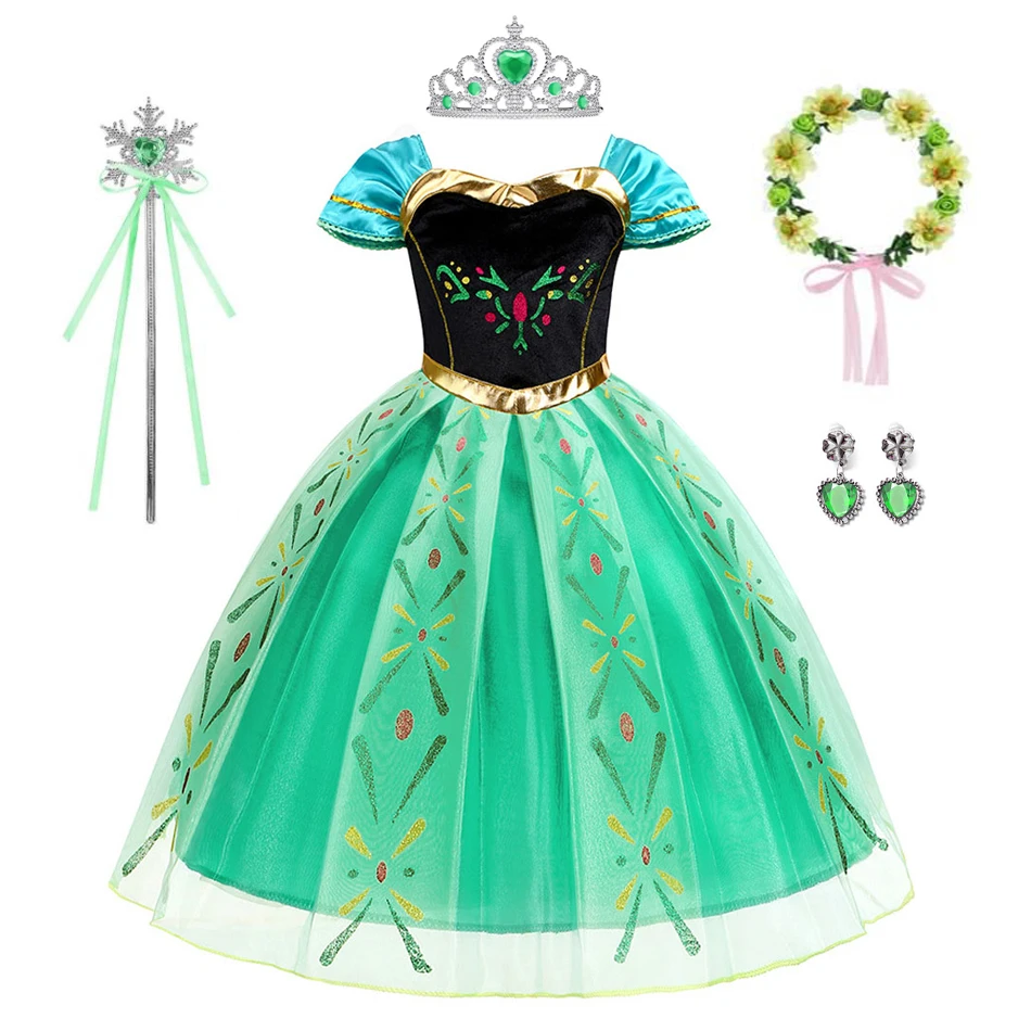 Anna Dresses Kids Summer Clothes Children Princess Dress Girl Cosplay Costumes Halloween Birthday Carnival Party Disguise