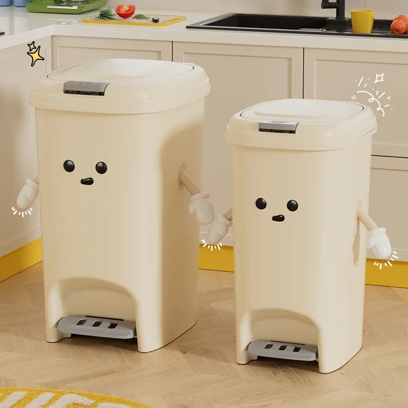 10L/20L Cute Creative Double Pedal Trash Can for Kitchen and Living Room - Big Capacity and Cream-colored Paper Basket