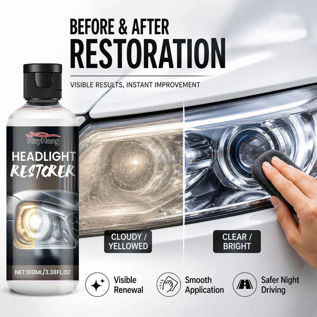 Car Headlight Restoration Fluid Headlamp Scratch Remover Repair Polishing Paste Remove Oxidation Headlight Polishing Liquid
