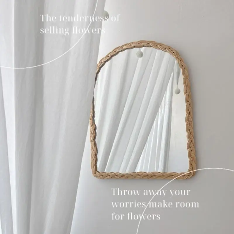 

23GA Woven Rattan Mirror with Frame Arched Vintage Elegances Wall Decors