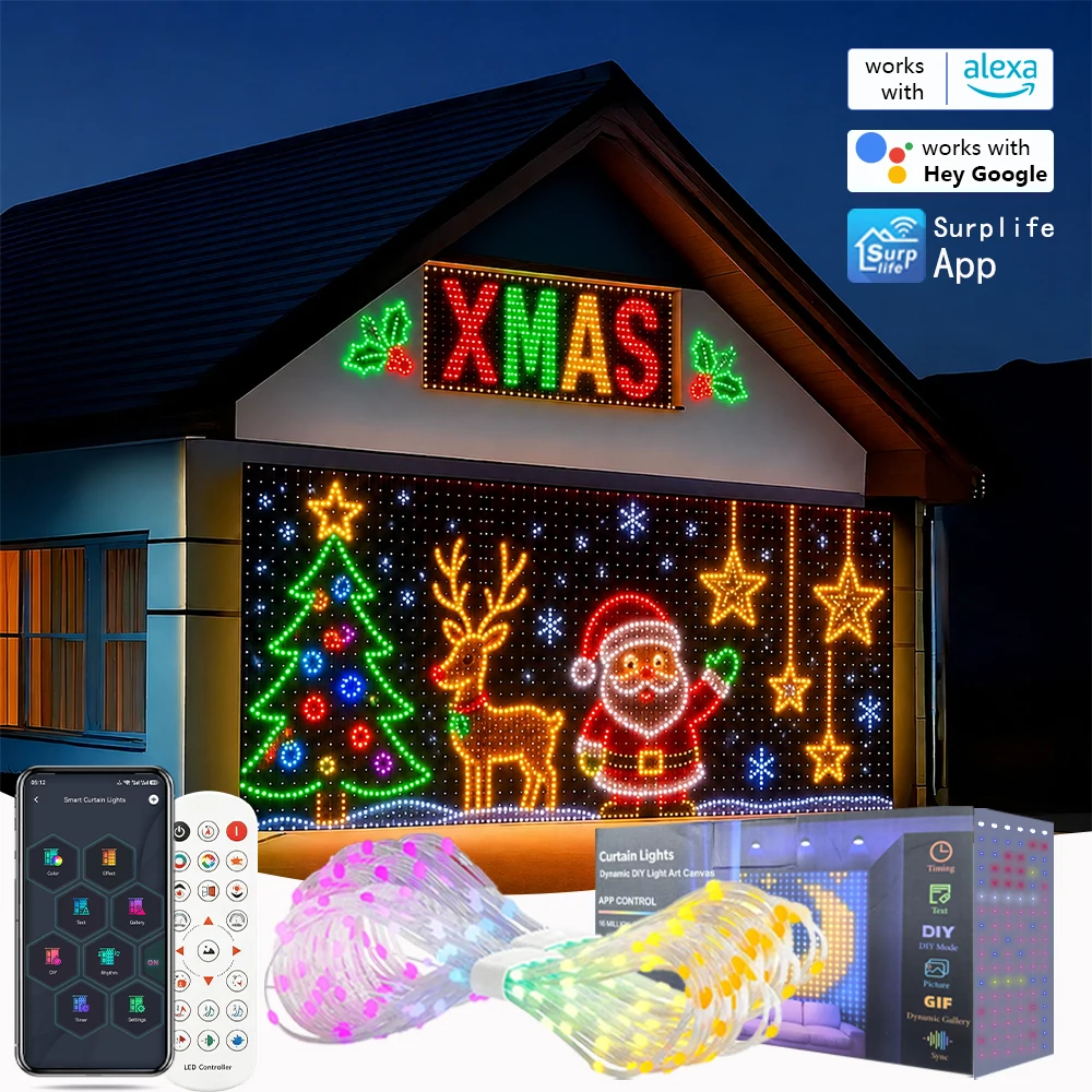 Smart RGB Curtain Lights 256-800 LED, APP Control, Remote, Music Sync, Fairy String Lights for Christmas Wedding Valentine's Day
