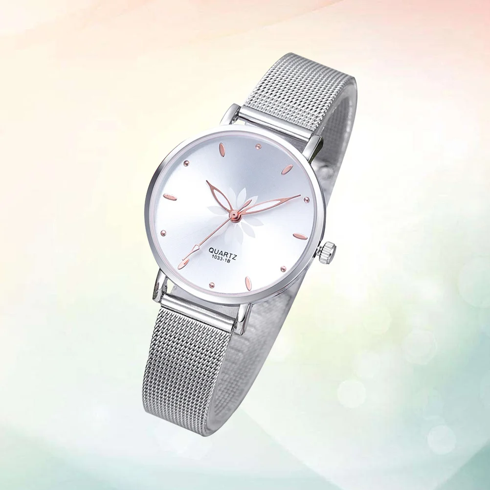 ساعة كوارتز نسائية فاخرة شبكية ساعات سوار من خليط معدني فستان ساعة يد بيضاء أنيقة ساعة حركة دقيقة