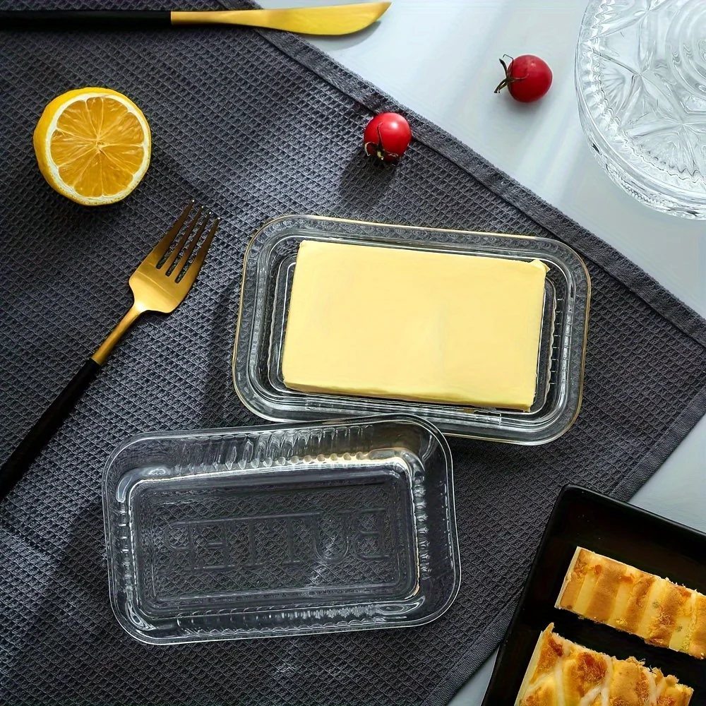 Creative Clear Butter Dish With Lid Cake Cheese Decoration Box Multifunctional Food Storage Vintage Glass Butter Holder Containe