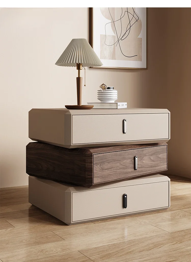 2024 new Italian-style three-layer rotatable all-solid wood bedside table, simple modern light luxury mini creative bedside