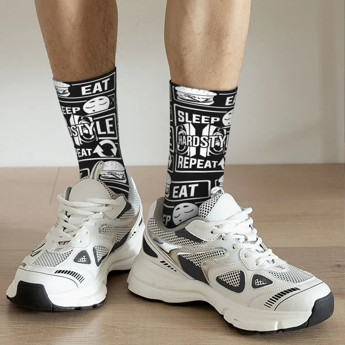 Eat Sleep Hardstyle-Calcetines de baile de fiesta de bajos repetidos, medias Harajuku de alta calidad para todas las estaciones, calcetines largos para regalos Unisex