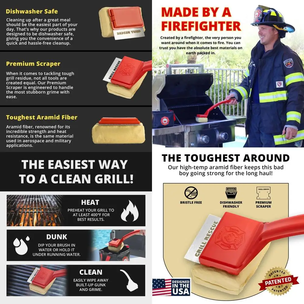 

Renewable Head Grill Brush - Sturdy, No-Bristle Tool for Cleaning Cast Iron & Stainless Steel BBQ Grills