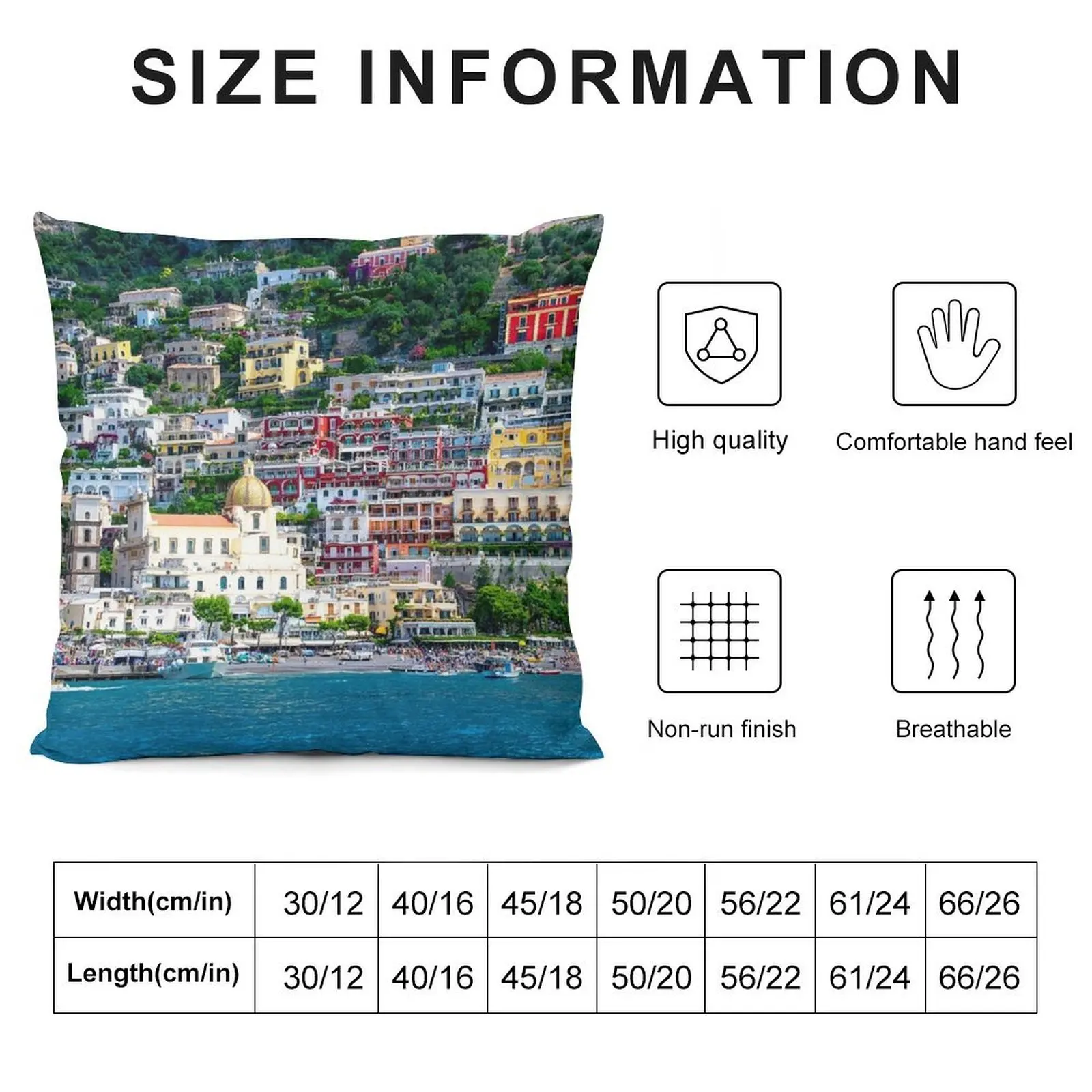 Positano, Italy Panoramic Photograph of colorful houses and coastline Throw Pillow Sofa Pillow Cover pillow