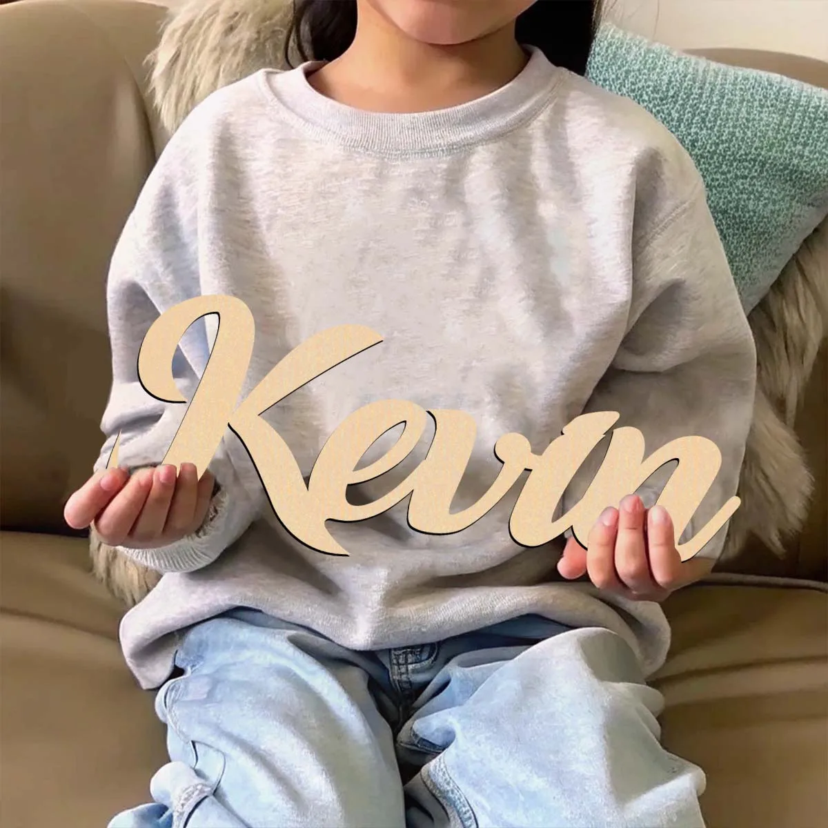 1pc Cartoon kevin example Customized Name Wooden Plaque Wooden Sign Laser-Cut Sign Handcrafted with Elegant Cursive Lettering