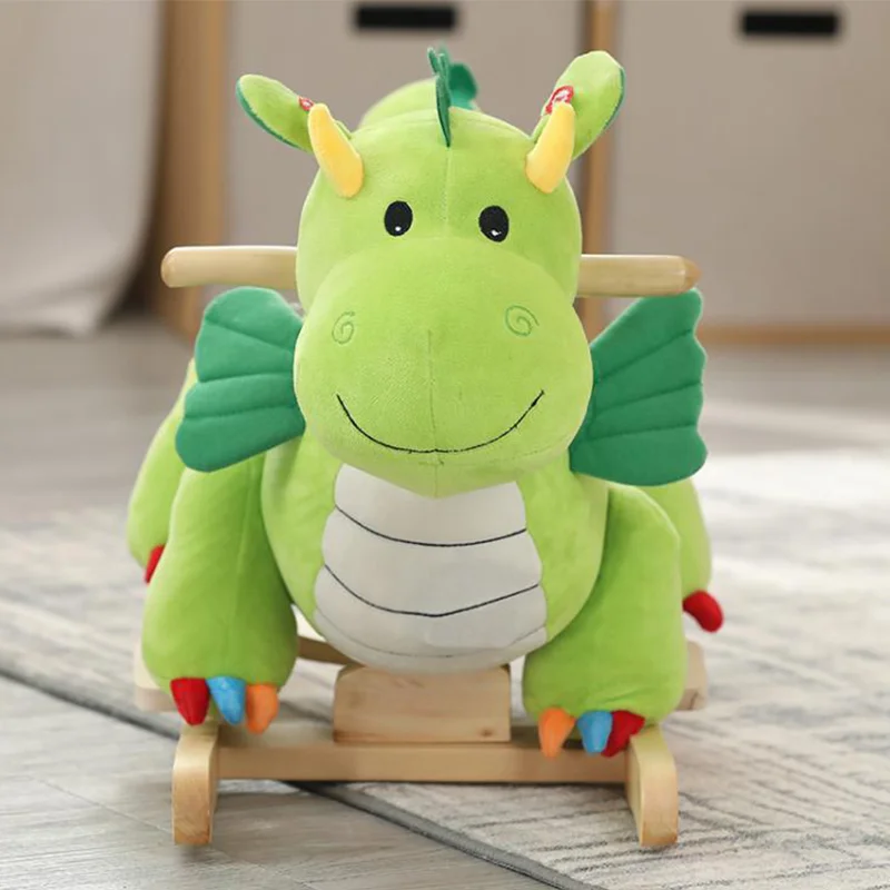 Children\'s Wooden Dinosaur Rocking Horse Soft Plush Stroller Music Balance Chair Baby Toy Kids Boy Birthday Gift