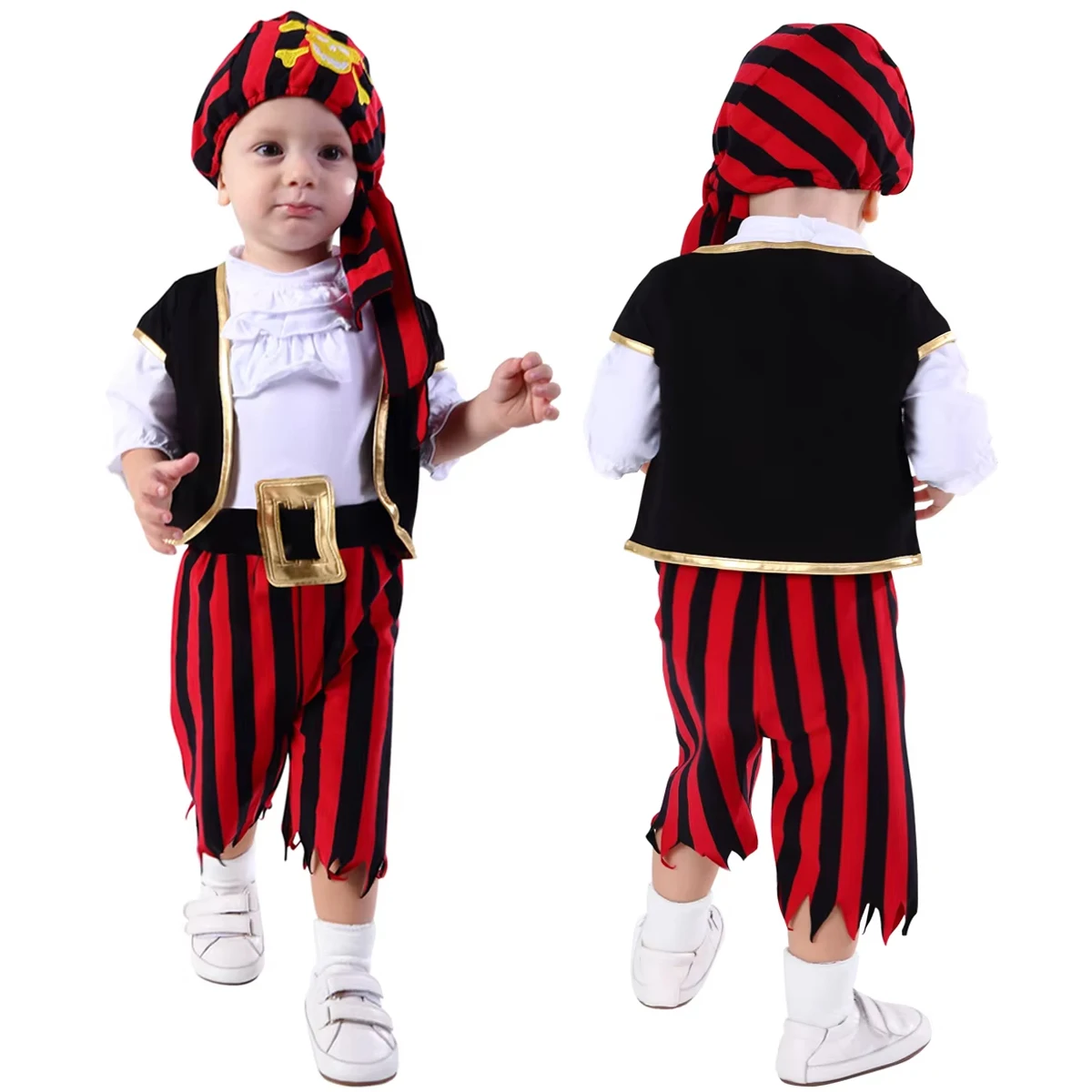 Disfraz de pirata para bebé, pelele, trajes de bucaneros, conjunto de ropa de Cosplay de capitán Stinker, disfraz de fiesta infantil, conjunto de 4 Uds.