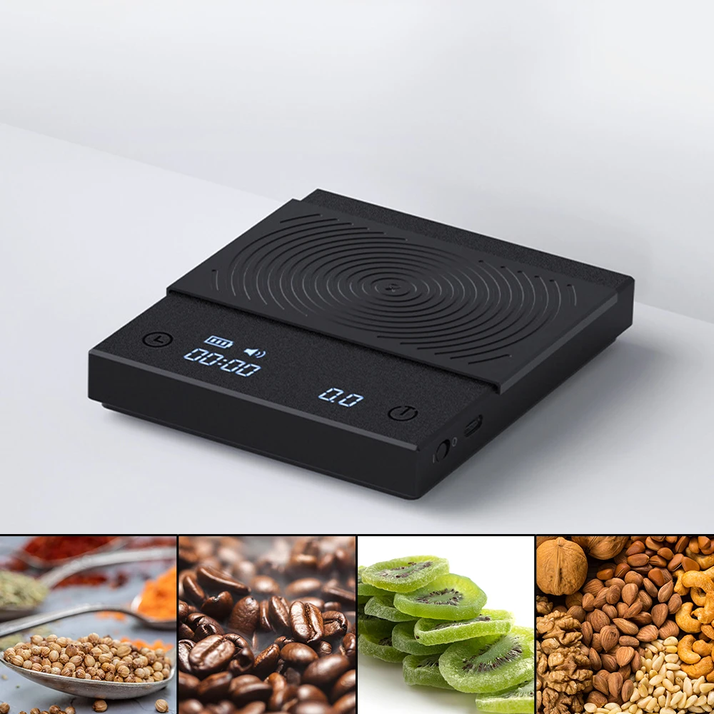 

Digital With Auto Timer 0.1g / 2kg Electronic Coffee Scale USB Charging Black Mirror Espresso Kitchen Scale