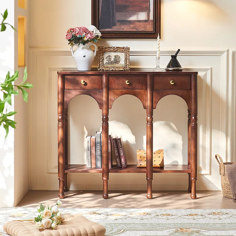 

Entrance rack with drawers Household high-end entrance entrance cabinet Middle antique arch