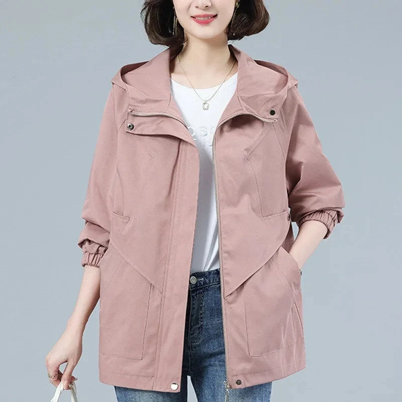 

Spring Autumn Trench Coat Woman 2024 New Korean Mid-length Middle-aged Mother Hooded Women Overcoat Windbreaker Female Outerwear