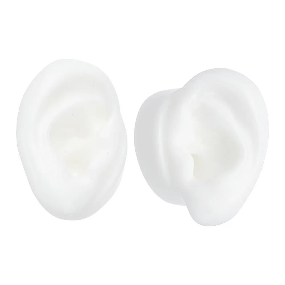 2 Pcs Fakes Ear 2 Styles White Left Right 3D Ear Displays Soft Flexible Ear Model Reusable Body Parts Prop for Jewelry Earring