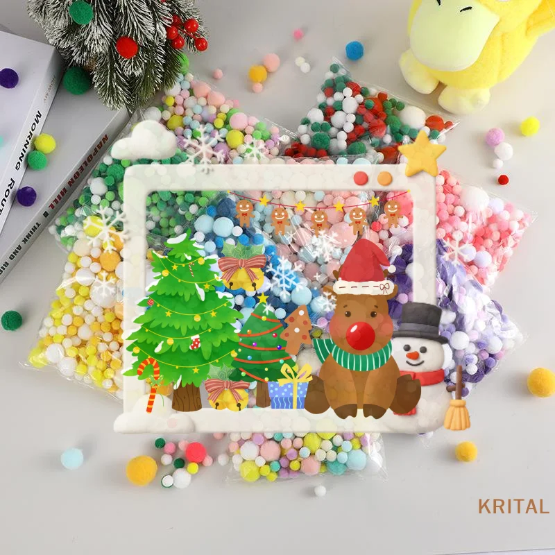 

Смешанные пушистые высокоэластичные мягкие помпоны, рождественская цветная серия, сшитые вручную детские игрушки, рождественские украшения, материал