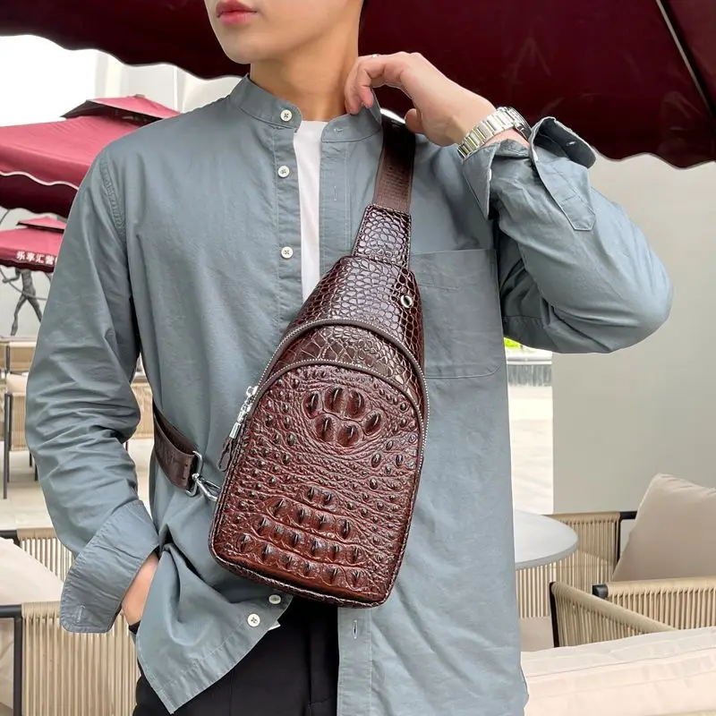 2026 New Vintage Cow Genuine Leather Men Waist Packs Casual Chest Bags Quality Boy Alligator Pattern Brand Design Chest Shoulder