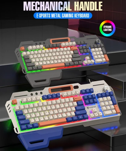Imagen 2 del producto Teclado para juegos español ruso árabe teclado 100% diseño RGB retroiluminación teclado para jugadores perilla de volumen con cable K90 104 teclas mano Sup