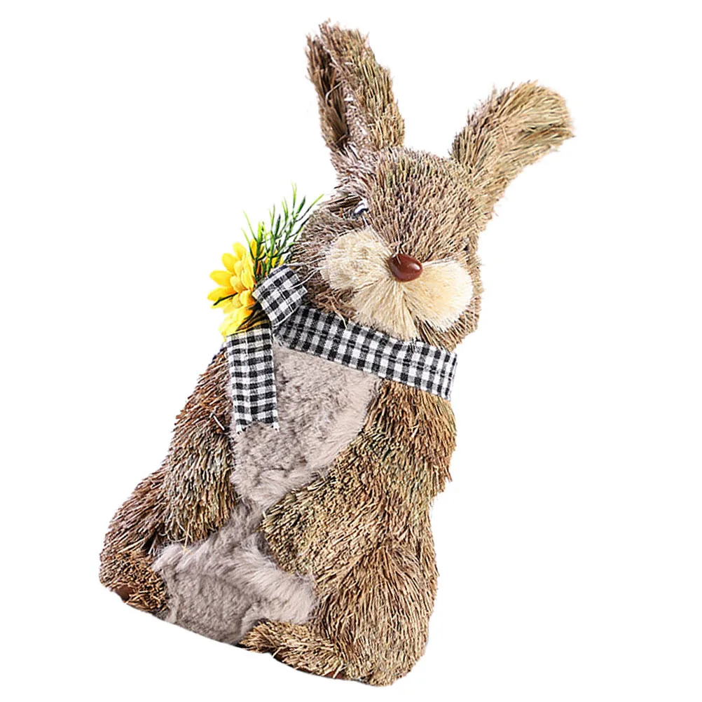 

1Pcs Hand-Woven Khaki Rabbit Ornament Easter Decoration Lifelike Table Ornament Desktop Adornment Home Decor Easter Decoration