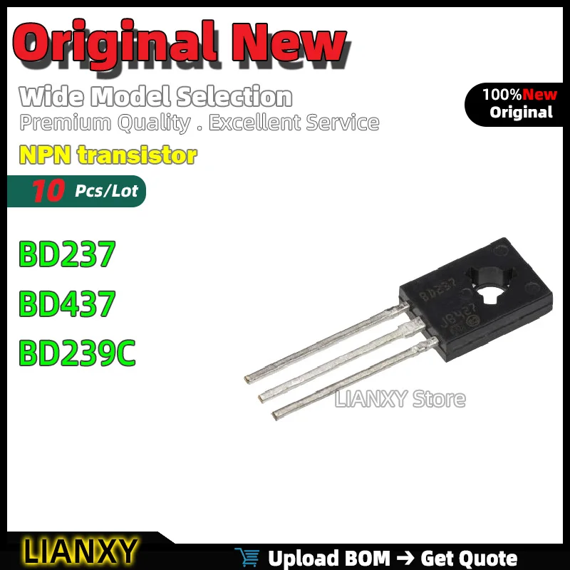 10pcs TO-126-3 BD237 BD437 BD239C NPN transistor New Original