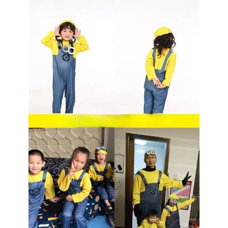 MINISO Minions Volle Familie Cosplay Kostüm Junge Mädchen Kleid Overalls Kinder Erwachsene Maskerade Despicable Me Karneval Party Dress Up