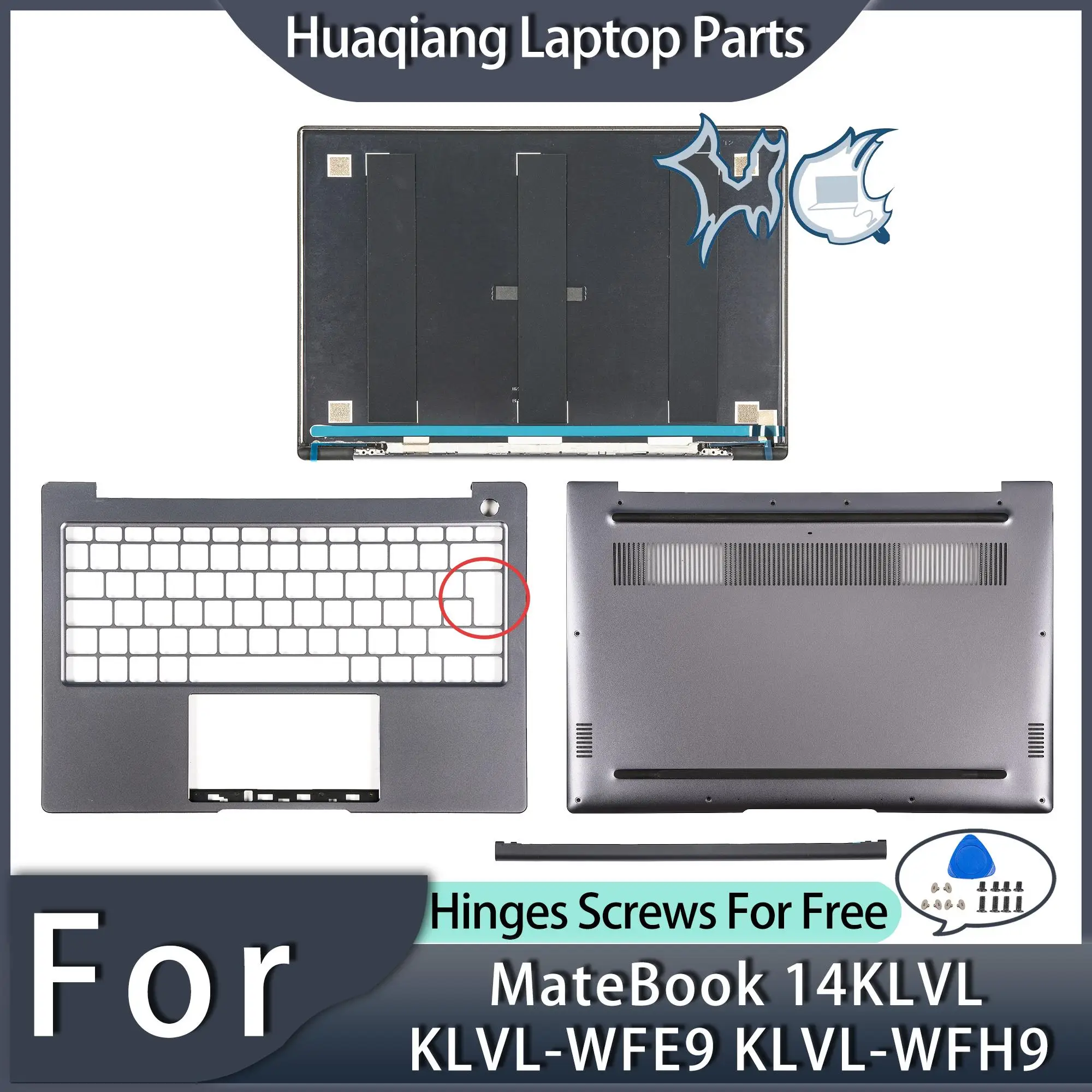 

Parts For MateBook 14 KLVL KLVL-WFE9 KLVL-WFH9 2020 14inch LCD Back Cover Palmrest Bottom Case Repair Gray
