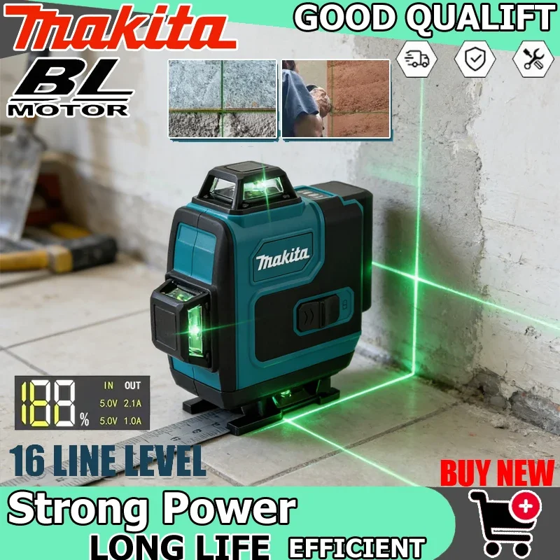 

Лазерный нивелир Makita 16 линий, 360°, горизонтальный и вертикальный, высокоточный, с зеленым лучом, настенный, портативный