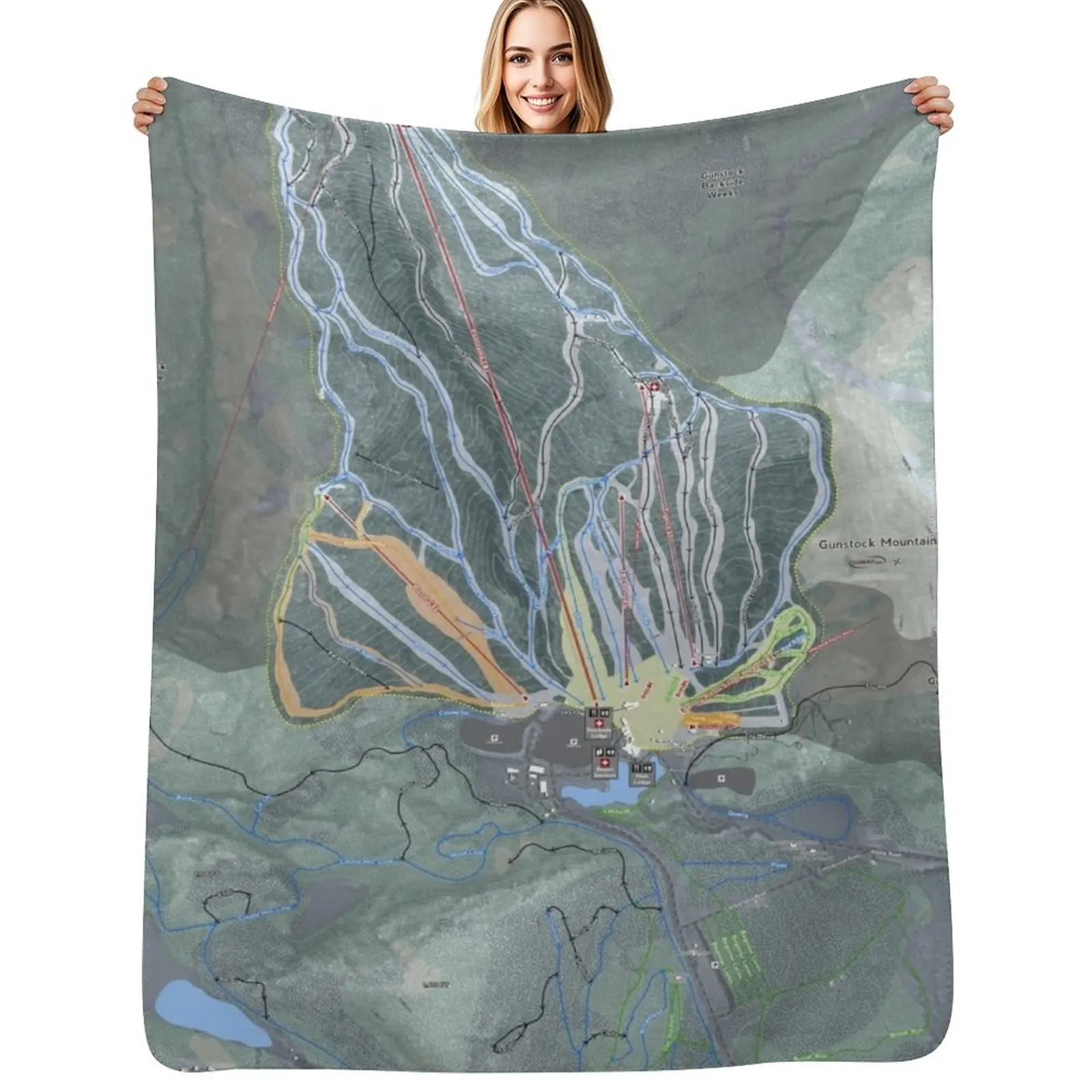 

Gunstock Mountain Resort Trail Map Throw Blanket Luxurious Soft Fuzzy Blanket for Sofa Bed