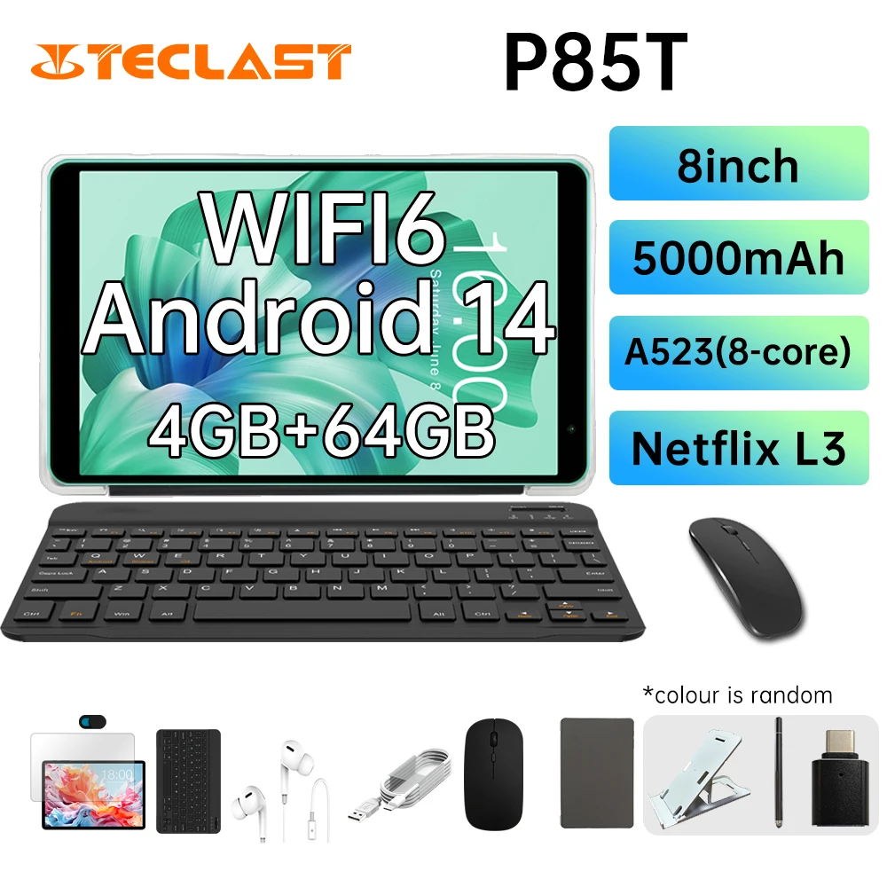 Teclast Allwinner 태블릿, P85T, A523, 8 코어, 1.8GHz, 4GB RAM, 64GB ROM, 8 인치 800 × 1280iPS, WIFI5G, 4G, 5000mAh, C타입, 0.3MP + 2.0MP