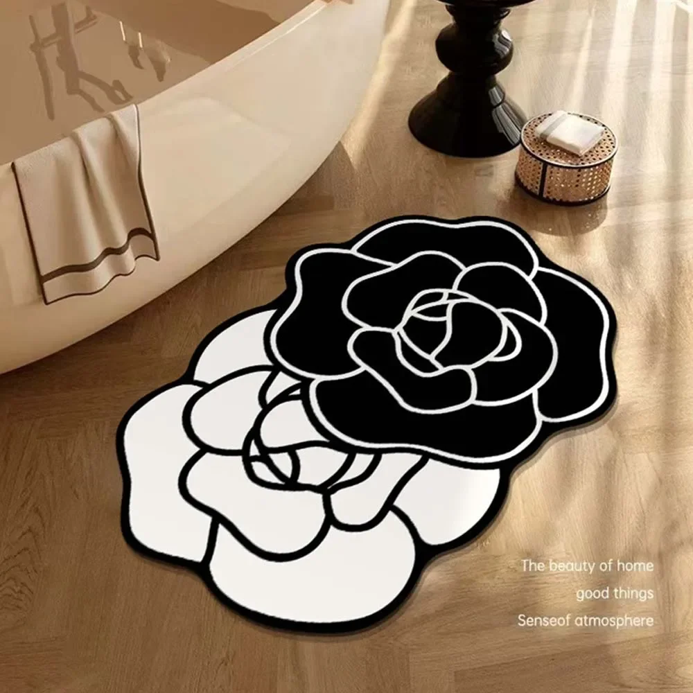 French Camellia Diatomite Mud Cushion Soft Absorbent Quick-drying Non-slip Bathroom Mat Flower Pattern Home Floor Mat